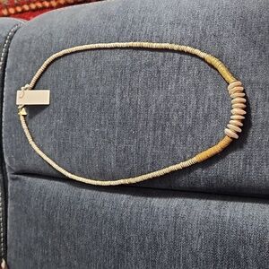 Serefina San Francisco genuine flat pearl and gold tone metal disc necklace